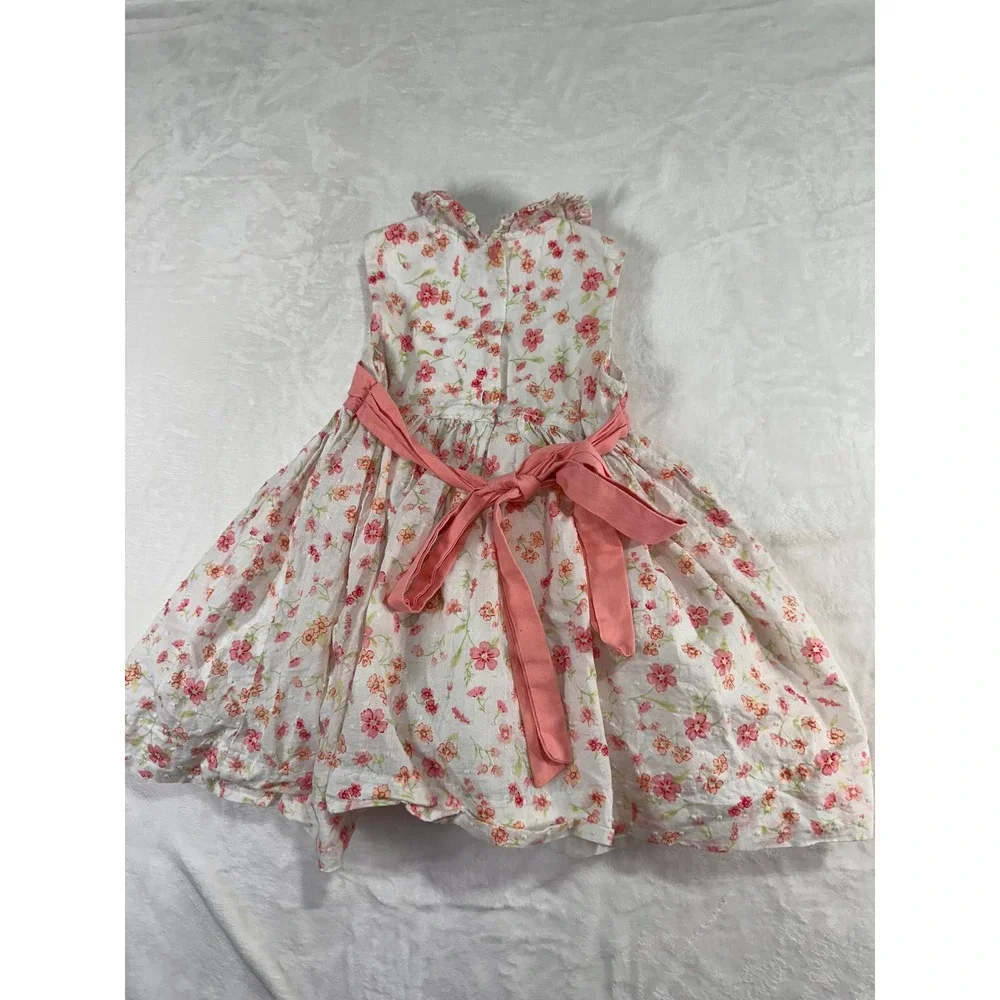 Maggie & Zoe Floral Dobby Dress 24M White Pink Sash Peter Pan Collar Baby Girl
